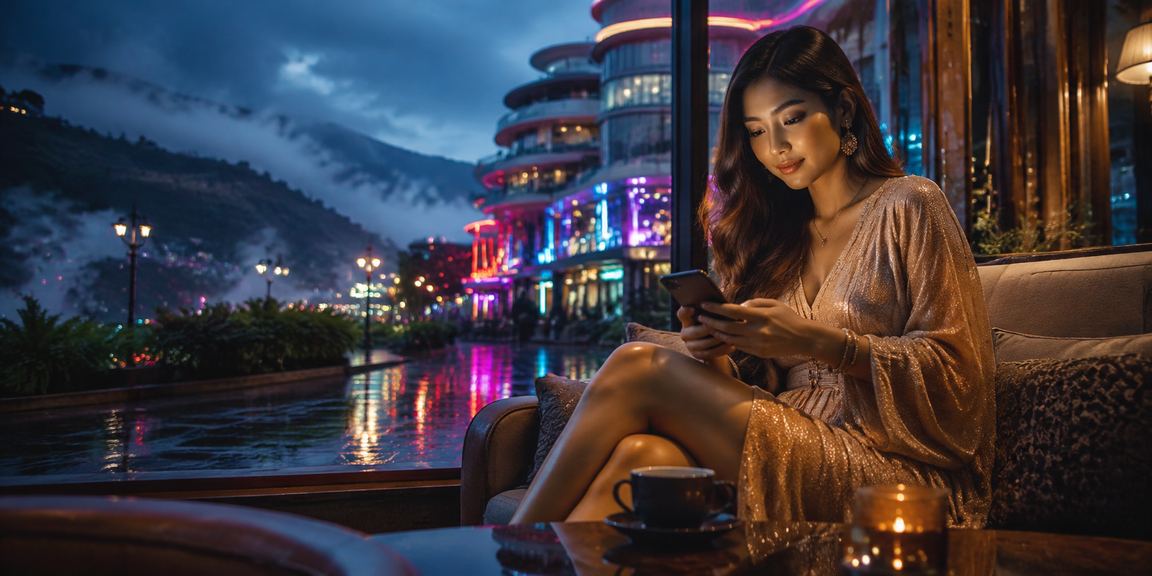 Pemain di Genting Highlands menyemak odds perlawanan melalui telefon pintar kasino mudah alih