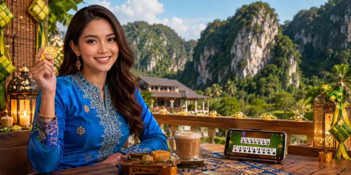 Pemain wanita berbaju kurung menikmati permainan Rummy secara dalam talian di Ipoh